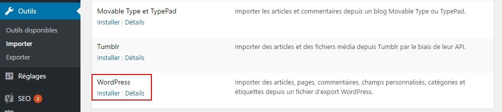 outil importation wordpress