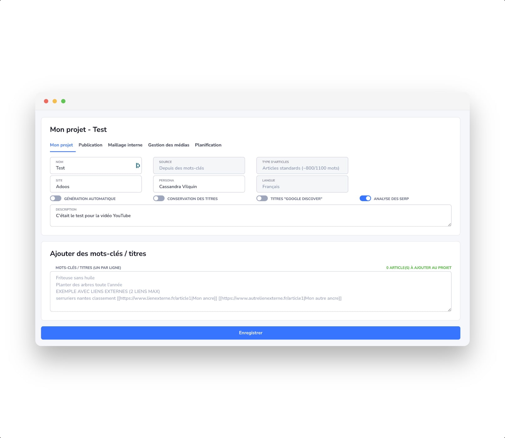 configuration articles IA avec Skoatch