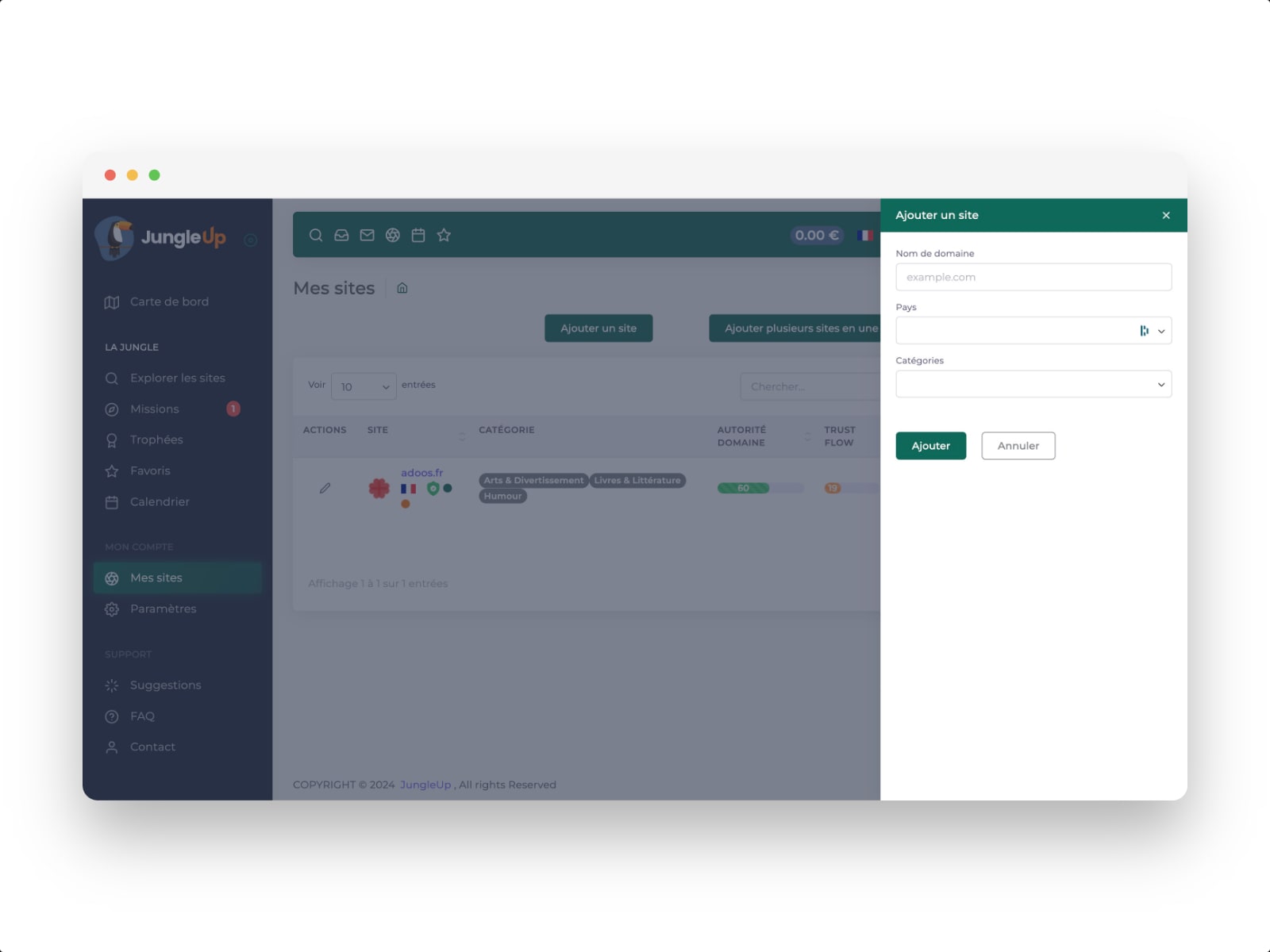 Ajouter plusieurs sites sur JungleUp