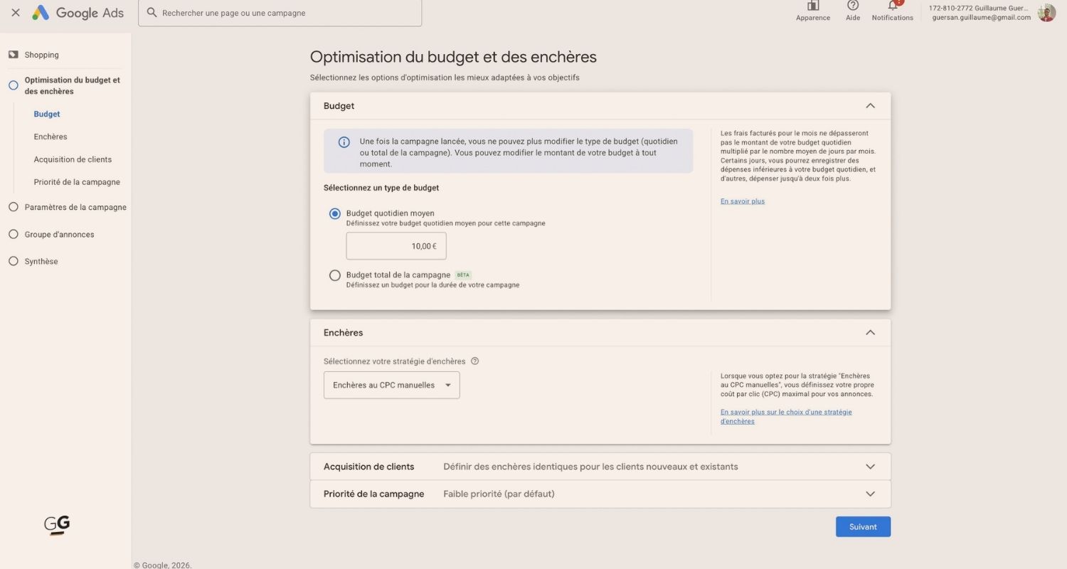 budget campagne Google Shopping