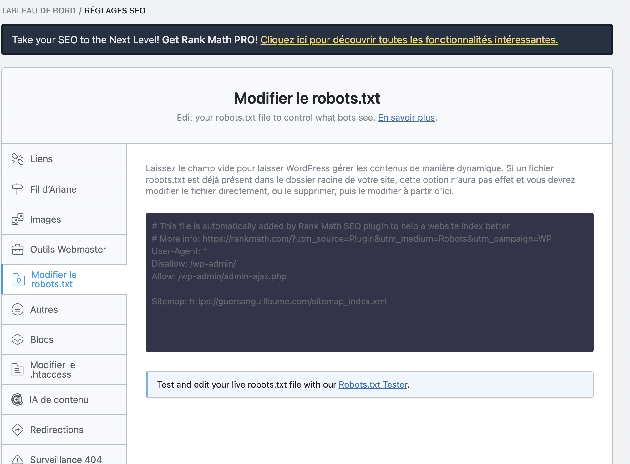 modifier robots TXT WordPress avec RankMath