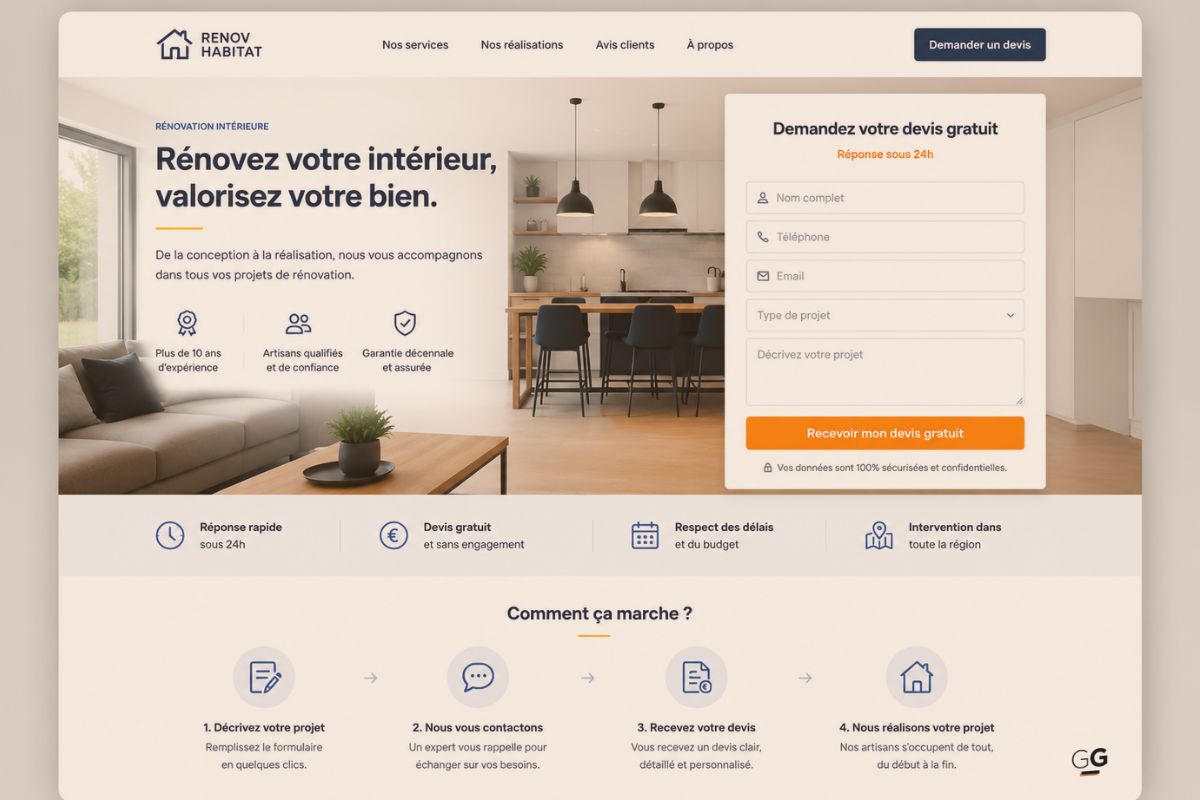 Exemple n°1 : une landing page pour générer des demandes de devis