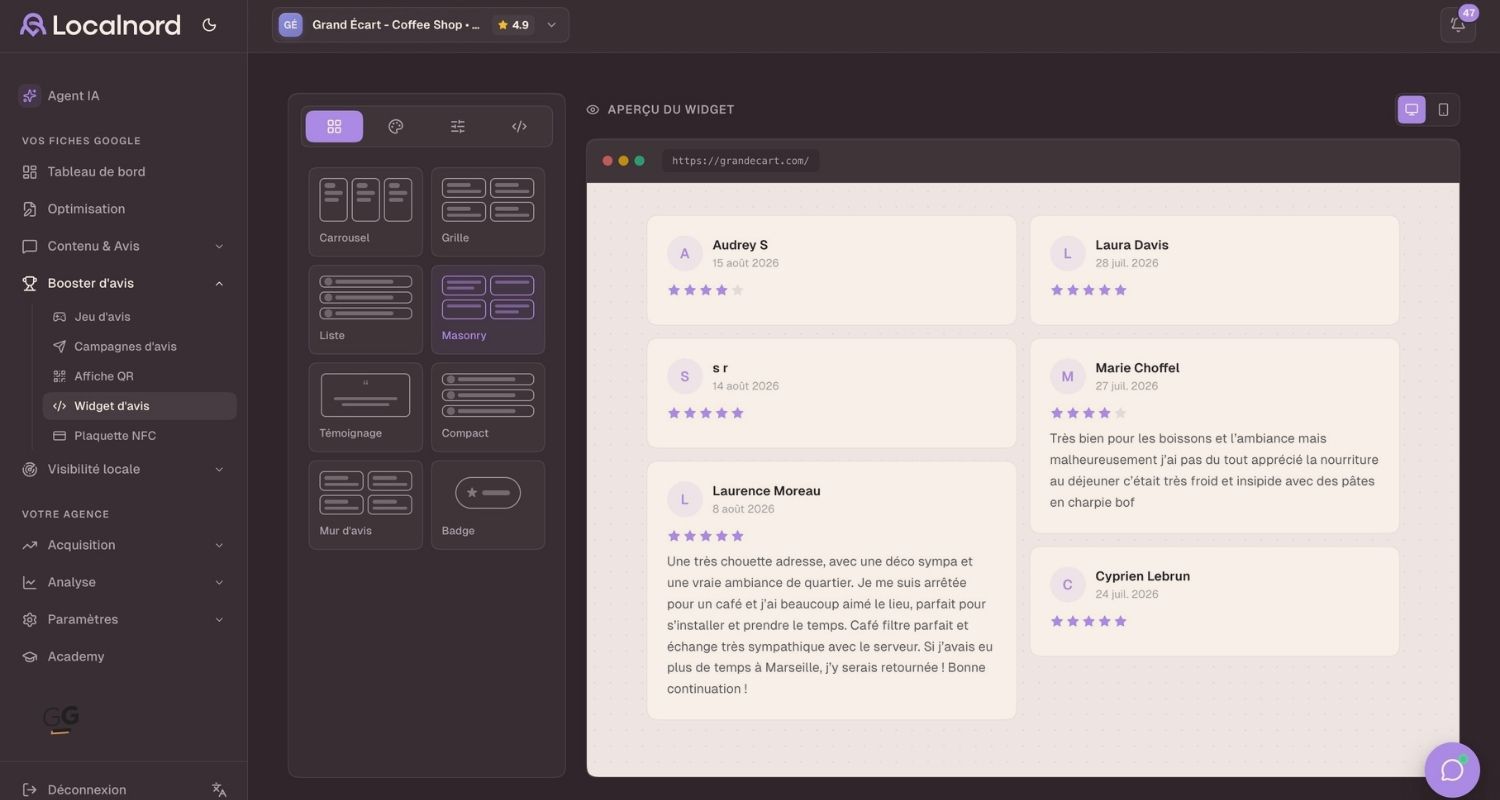 Collecte de nouveaux avis Google