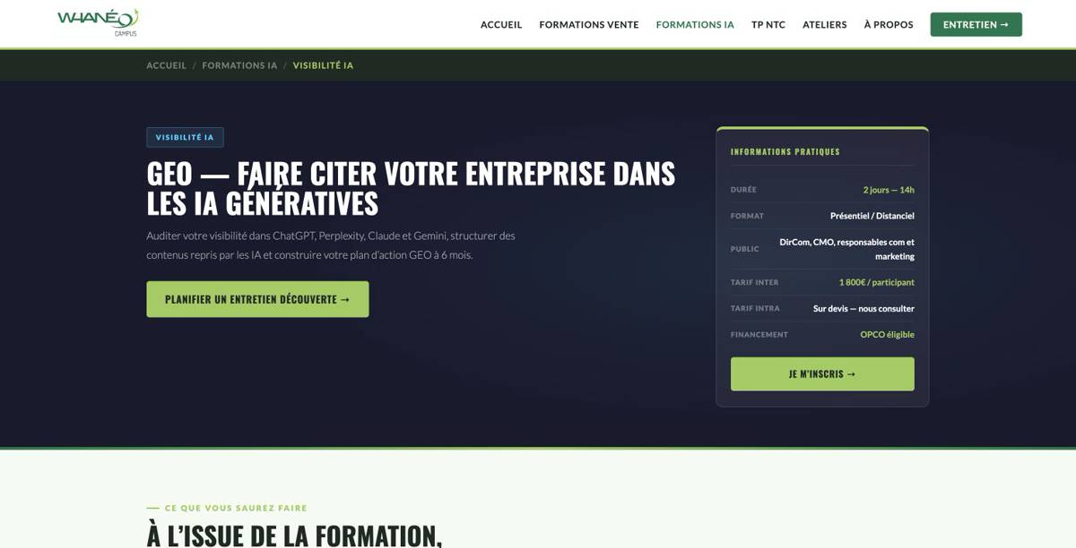 Présentation de la formation IA et GEO de Whanéo Campus